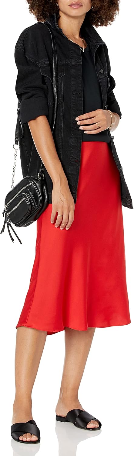 The Drop Damen Maya Rock, seidiger Slip-Skirt-Stil M Rot, M Rot