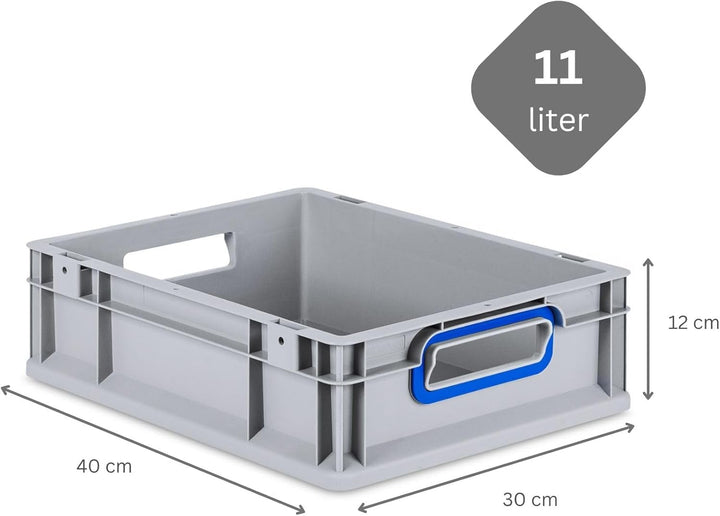 PROREGAL Eurobox NextGen Color | HxBxT 12x30x40cm | 11 Liter | Griffe blau offen | Glatter Boden | E