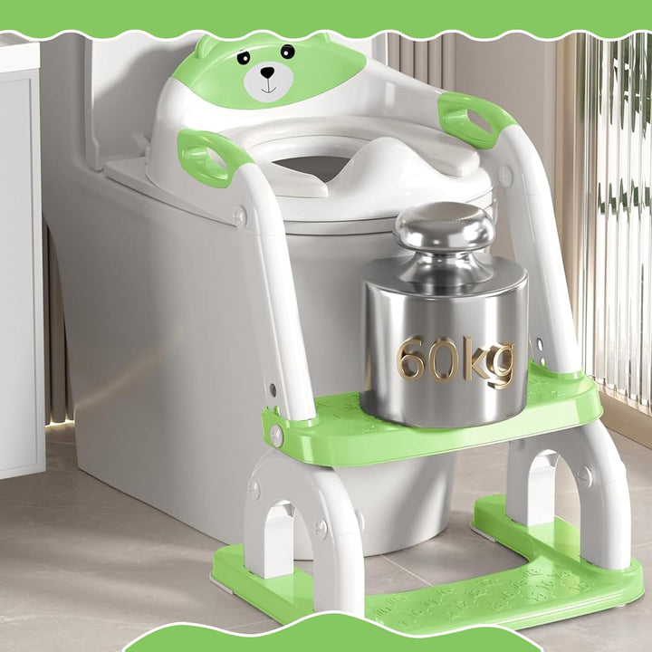 8-fach höhenverstellbarer 2-in-1 Toilettensitz Kinder mit Treppe, Klappbarer Tritthocker mit Spritzs