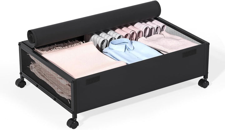 Unterbett Aufbewahrungsbox mit Rollen aus Metall | Unterbettkommode für Kleidung, Schuhe und Decken