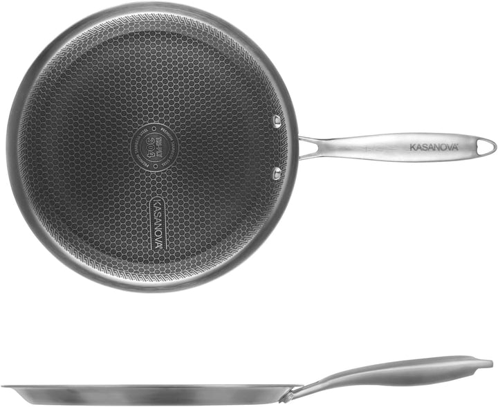Kasanova 1 DREIPLAGIGE CRÊPIERA CM28 MIT 3 SCHICHTEN, Edelstahl Aluminium, Silber/Schwarz