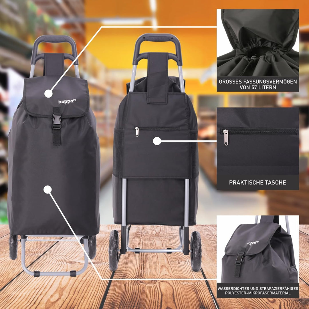 Hoppa 47L Stabiler Einkaufstrolley klappbar Shoppingtrolley multifunktional Einkaufsroller abnehmbar