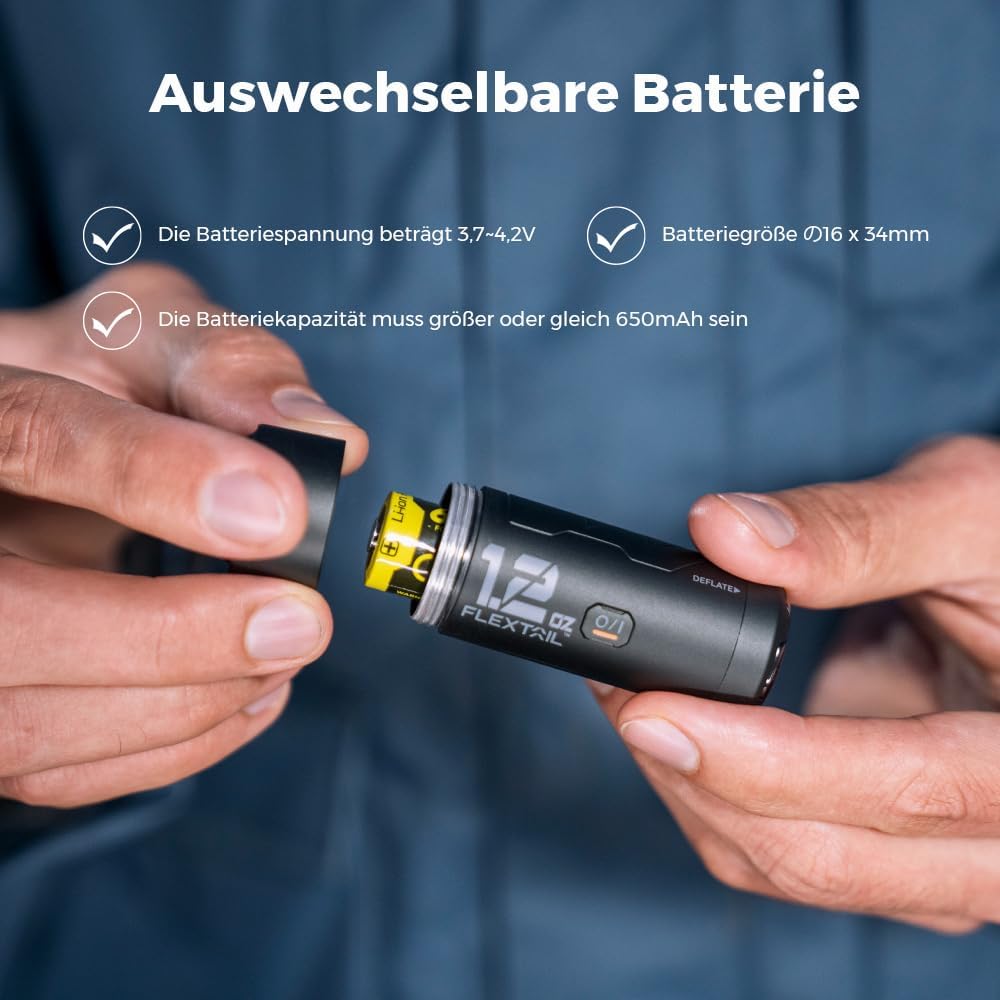 FLEXTAILGEAR Mini Luftpumpe, 34g Ultraleicht, 2,5kPa 180L/min Schnelles Auf- &amp; Abpumpen, Austauschba