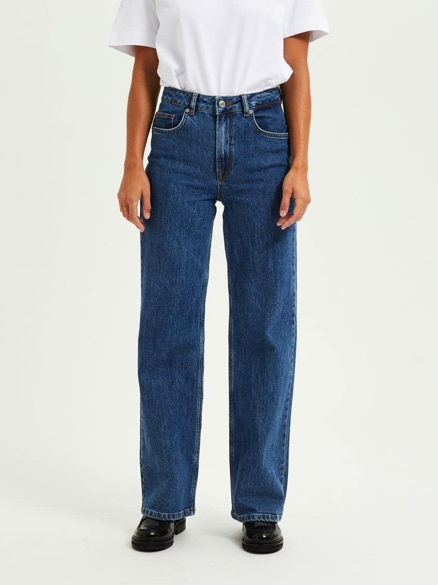 SELECTED FEMME Damen SLFALICE HW Wide Long MID BLU Jeans NOOS, 26W / 32L