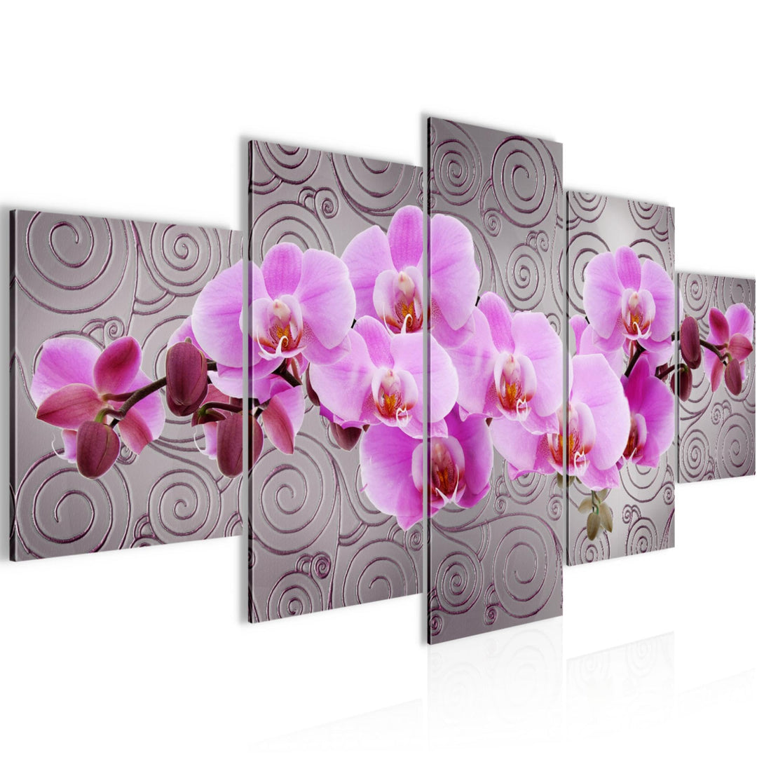 Runa Art Wandbilder Blumen Orchidee 5 Teilig Bild auf Vlies Leinwand Deko Wohnzimmer Abstrakt Violet
