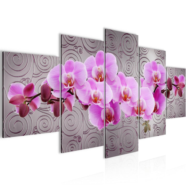 Runa Art Wandbilder Blumen Orchidee 5 Teilig Bild auf Vlies Leinwand Deko Wohnzimmer Abstrakt Violet
