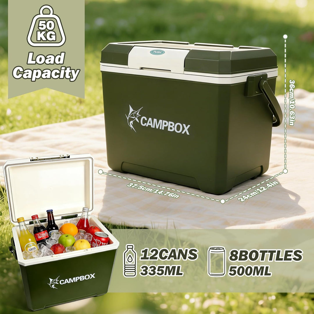 JONRRYIN Kühlbox, Passiv-Kühlbox 24 Liter Bis zu 12 Std. Kühlung, Mobile Cooler Box mit 2 Kühlakkus,