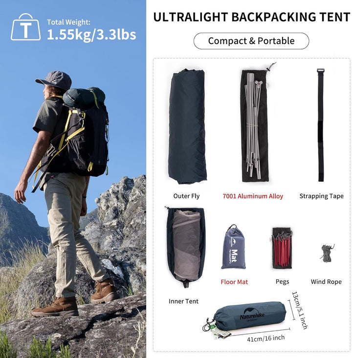 Naturehike Cloud up 1 Zelt Ultraleichte Zelt 1 Person Einzelzelt 1 Mann Zelt für 4 Jahreszeiten Zelt