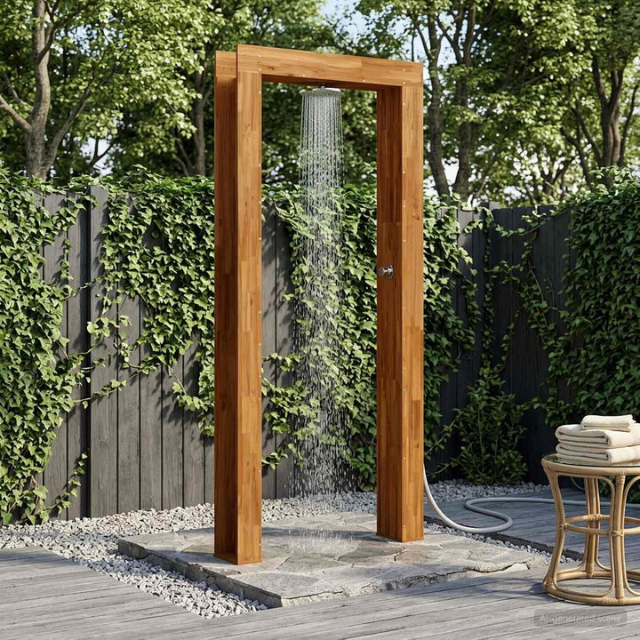 vidaXL Gartendusche 226 cm Massives Akazienholz und Edelstahl Natur Natur 99 x 23 x 226 cm, Natur 99