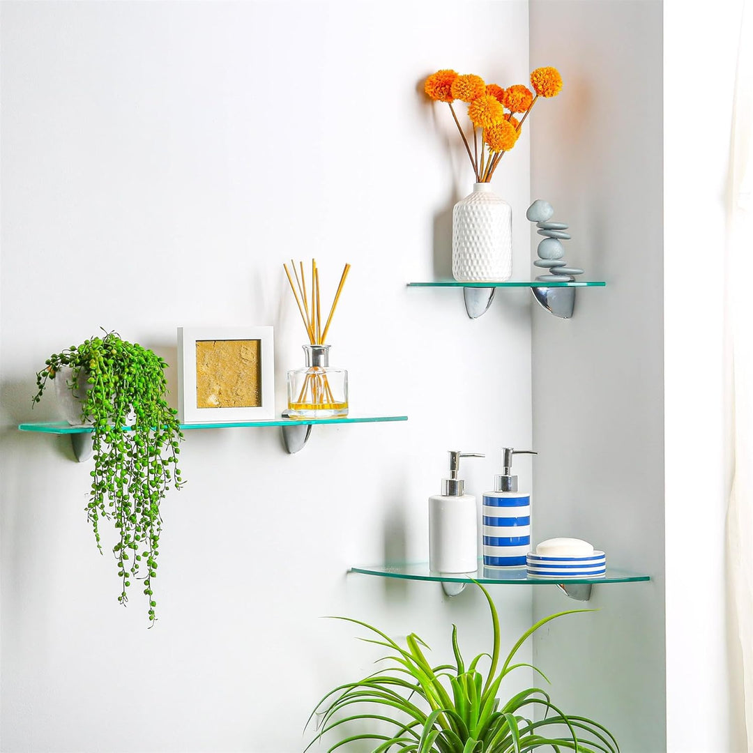 Harbour Housewares 3X Klar 50cm Schwebende Wandregale aus Glas - Badezimmer Dusche Küche Regale Lage