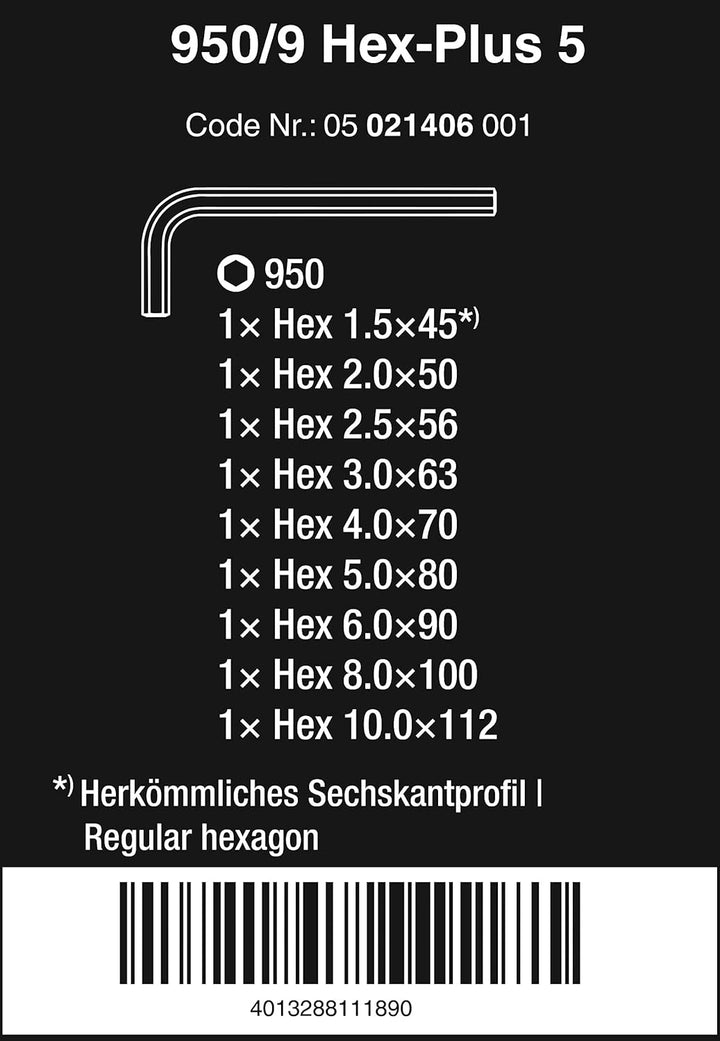Wera 950 PKL/9 SM N Winkelschlüsselsatz, metrisch, gestellverchromt, 9-teilig, 05022087001 & 950/9 S