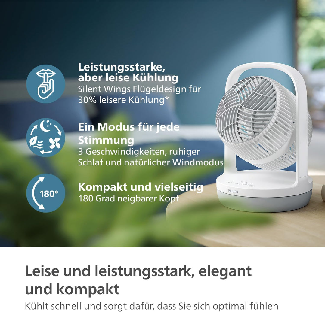 Philips Tischventilator Serie 2000. Stark & superleise mit SilentWings Technologie. 23 dB. Luftumwäl