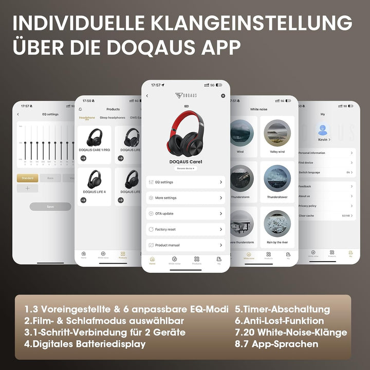 DOQAUS Bluetooth Kopfhörer Over Ear, Bis zu 90 Std Kabellose Kopfhörer mit 3 EQ-Modi,HiFi Stereo Fal