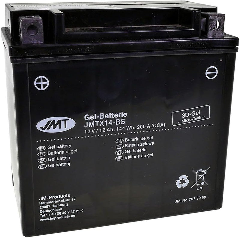 JMT Batterie 12 V 14 Ah (YTX14-BS) [wartungsfrei & versiegelt] kompatibel für Piaggio/Vespa Xevo 250