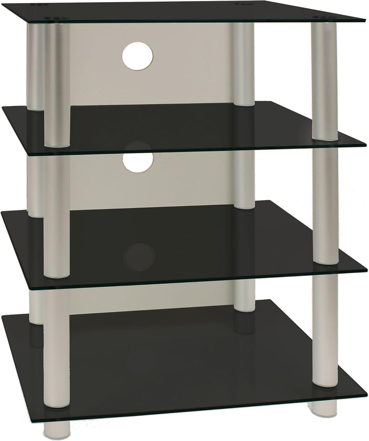 VCM HiFi Möbel Rack Schrank Phono Regal Alu Glas Phono Mediaregal Blados Schwarzglas, Schwarzglas