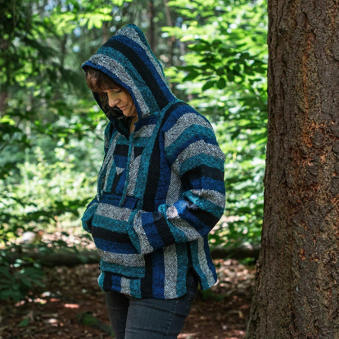 Siesta Baja Hoodie – Mexikanischer Jerga Hippie Pulli Kapuzenpullover für Herren und Damen M Kühles