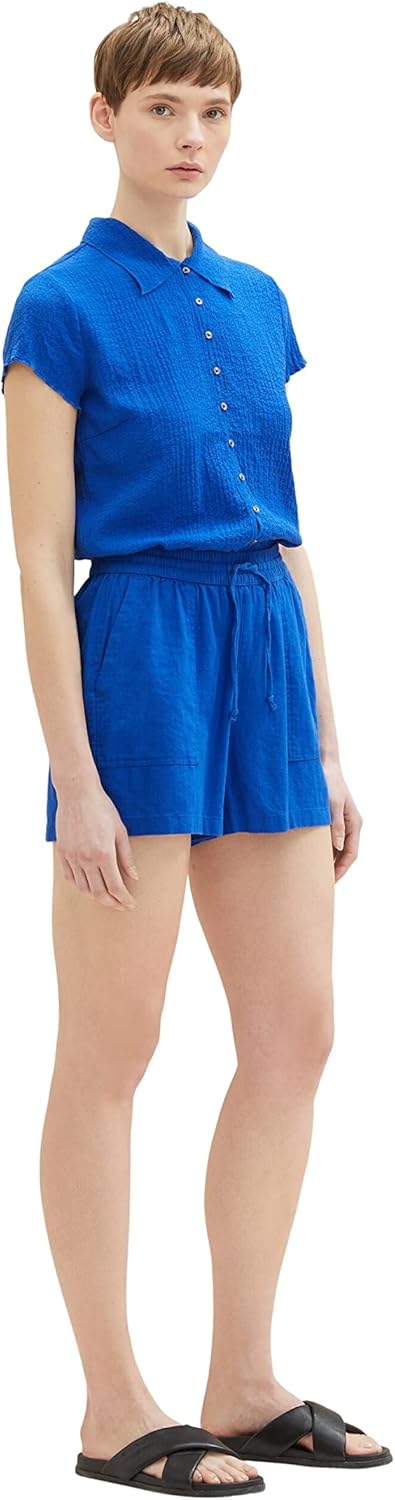 TOM TAILOR Denim Damen Basic Shorts aus Leinen S 14531 - Shiny Royal, S 14531 - Shiny Royal
