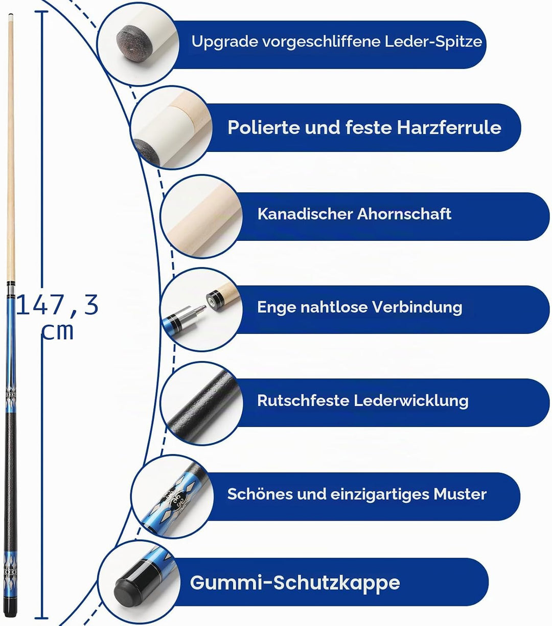 Billard Queue 18 19 20 21 oz, 58" Pool Queue Sticks 13mm Spitzen für Professionelle Billardspieler,