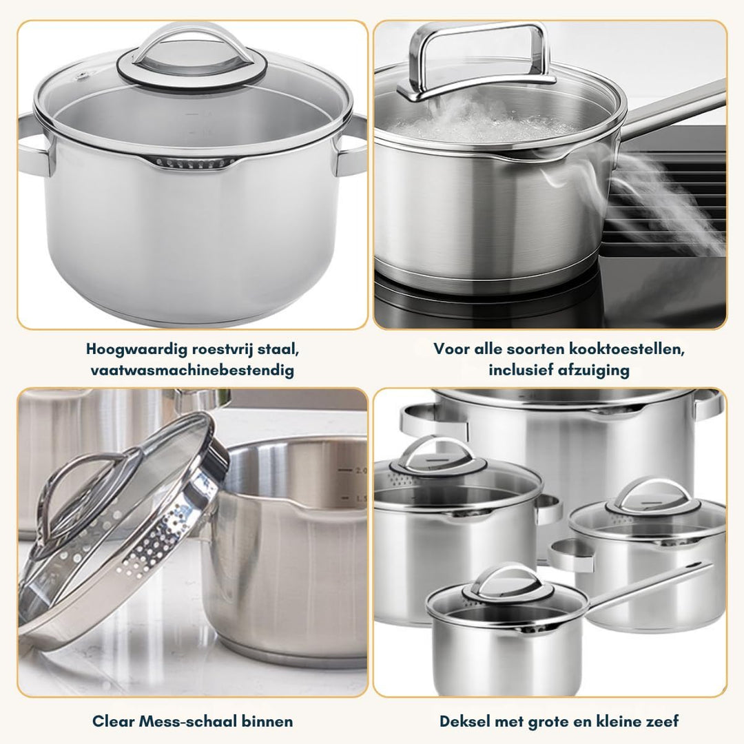 Sola Pearl Premium Topfset Induktion - 4-Teilig, Kochtopf set mit Deckel - 18/10 Mattiert Edelstahl