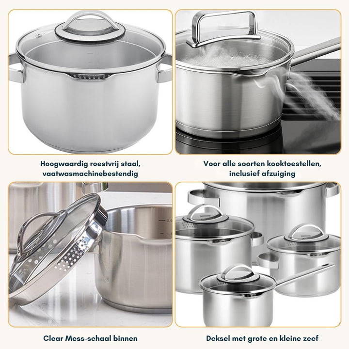 Sola Pearl Premium Topfset Induktion - 4-Teilig, Kochtopf set mit Deckel - 18/10 Mattiert Edelstahl