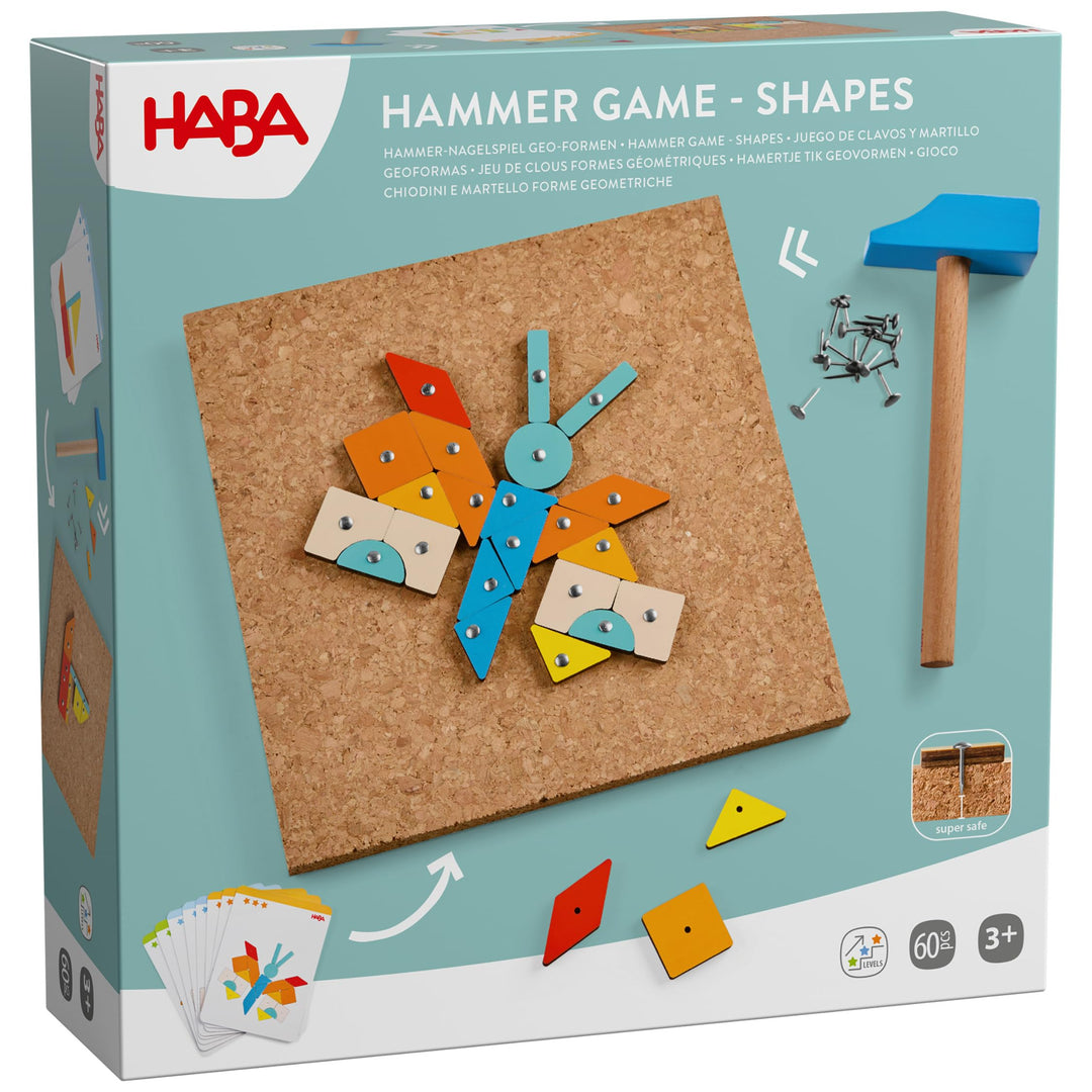 HABA Hammer-Nagelspiel: Geo-Formen – Holzspielzeug mit Hammer und Nägel für Kinder ab 3 Jahren – Kre