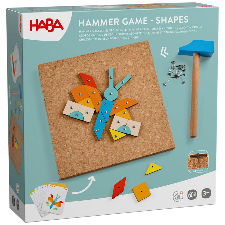 HABA Hammer-Nagelspiel: Geo-Formen – Holzspielzeug mit Hammer und Nägel für Kinder ab 3 Jahren – Kre