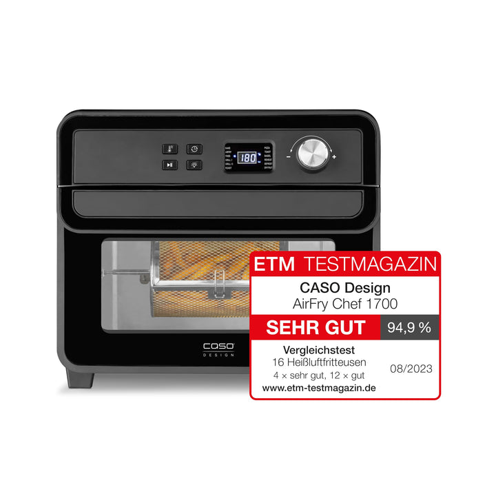 CASO AirFry Chef 1700 - Design Heissluftfritteuse, direkt startbereit ohne Aufheizen, 3 Einschubeben