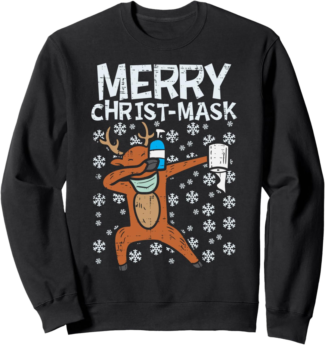 Merry Christ-Mask Reindeer Dab Ugly Xmas Quarantine Boy Gift Sweatshirt