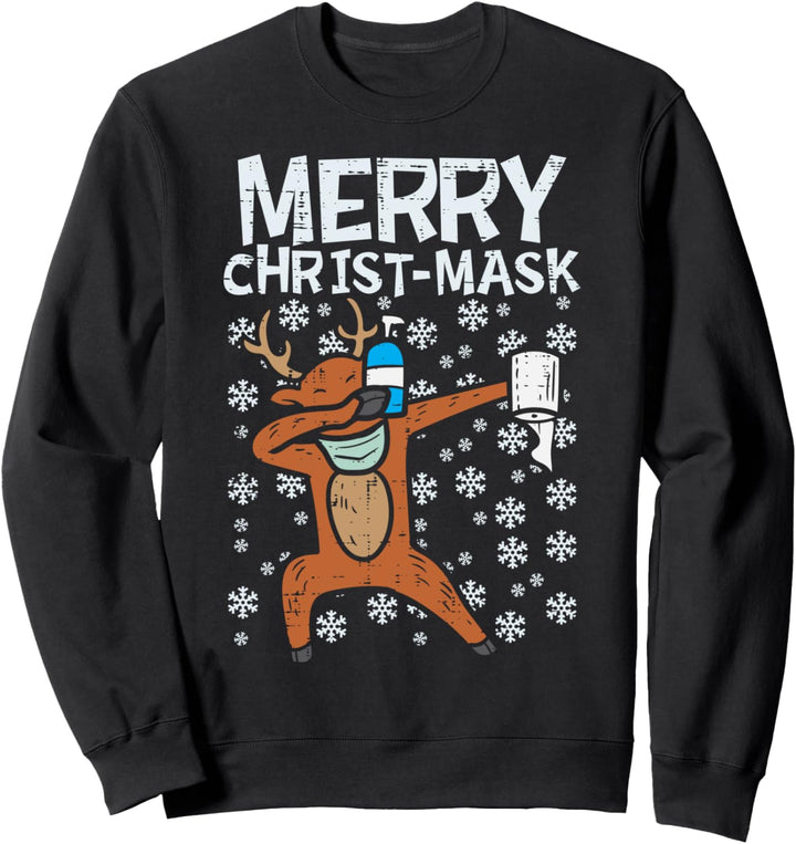 Merry Christ-Mask Reindeer Dab Ugly Xmas Quarantine Boy Gift Sweatshirt