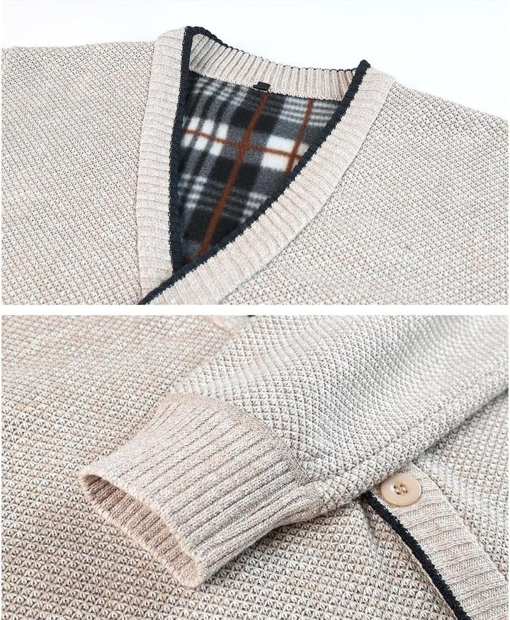 KTWOLEN Herren Strickjacke V Ausschnitt Fleecejacke Wintermantel Sweatjacke Cardigan Trachtenjacke W