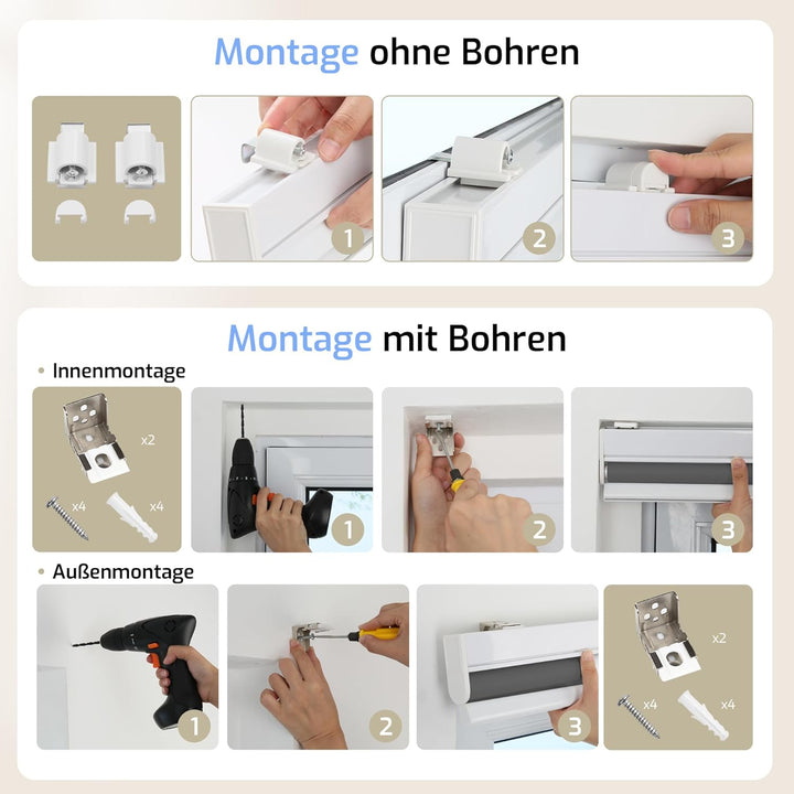 Grandekor Elektrische Rollos mit Lithiumbatterie,Elektrisches Verdunklungsrollo mit Motor & Fernbedi