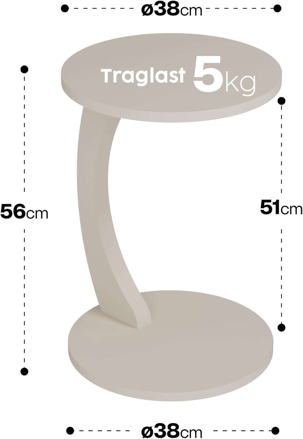 Couchtisch mit Rollen, Kleiner Beistelltisch C Form, Beistelltisch Couch, stylischer Sofatisch in sc