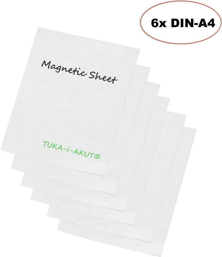 TUKA-i-AKUT 6x A4 Magnetfolie zum Beschriften und Zuschneiden, Flexibel Magnet Tafelfolie Magnetplät