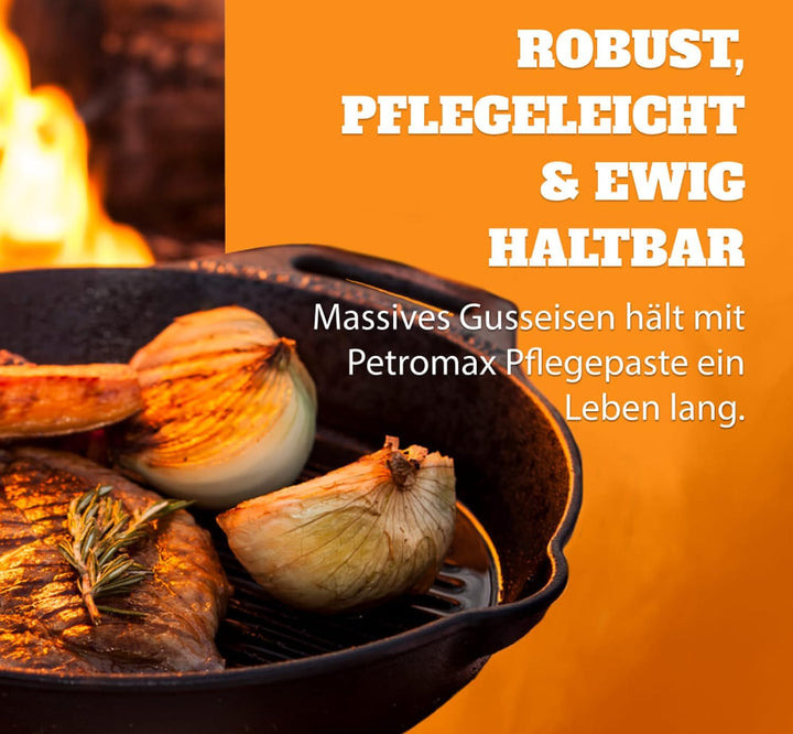 Petromax Feuerpfanne mit Stiel - Pfanne aus Gusseisen für alle Grill- und Herdarten, Gasflamme, Back