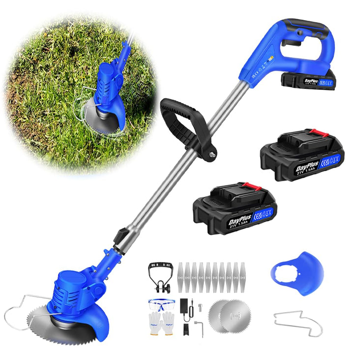 Akku Rasentrimmer mit Akku 21V Freischneider mit 2 Batterien, Akku Motorsense &amp; Rasentrimmer Rasen m