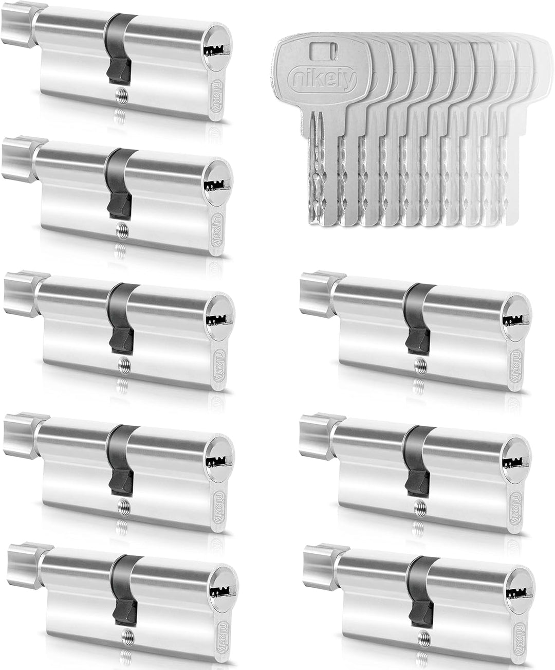 GERCAR 8x Knaufzylinder gleichschliessend 8 Schliesszylinder 40/40 inkl. 40 Schlüssel - 80 mm - Türs