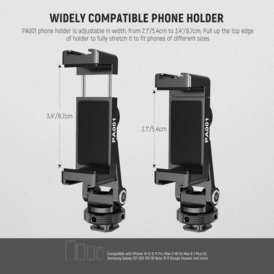 Neewer Metall Handy Stativ Mount Adapter mit Cold Shoe Base,360°Handyhalterung mit 2 Kaltschuh-Halte