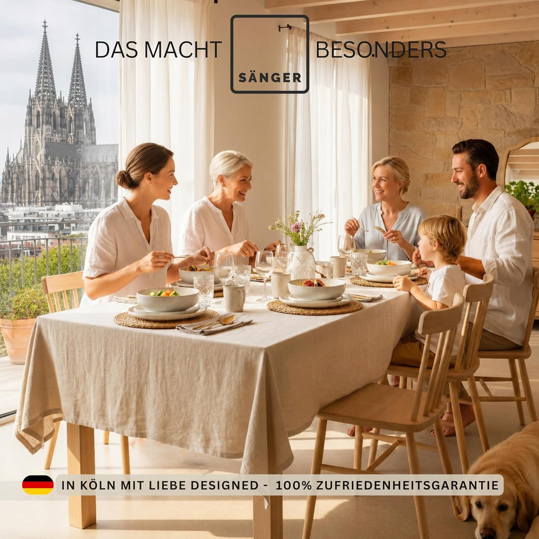 SÄNGER Korfu Servierplatten Set 11tlg Steingut in Creme Beige mit Maserung | Elegantes Anrichteplatt