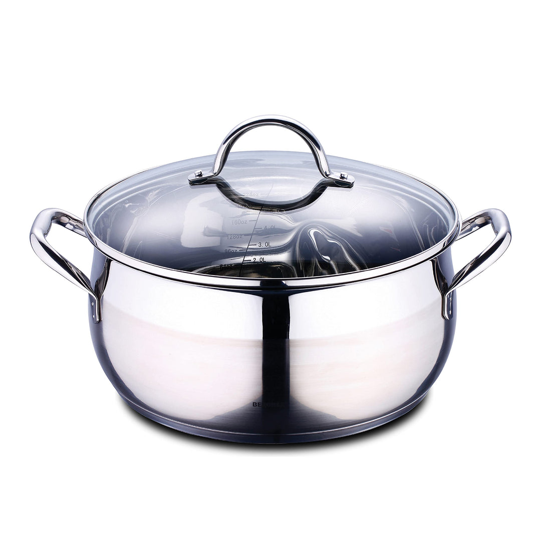 BERGNER Gourmet | Kochtopf mit Glasdeckel | 8 L Fassungsvermögen | Aus Edelstahl | Ergonomische Grif