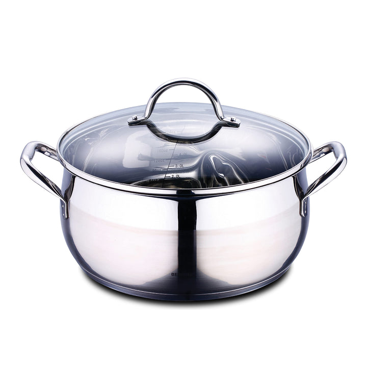 BERGNER Gourmet | Kochtopf mit Glasdeckel | 8 L Fassungsvermögen | Aus Edelstahl | Ergonomische Grif