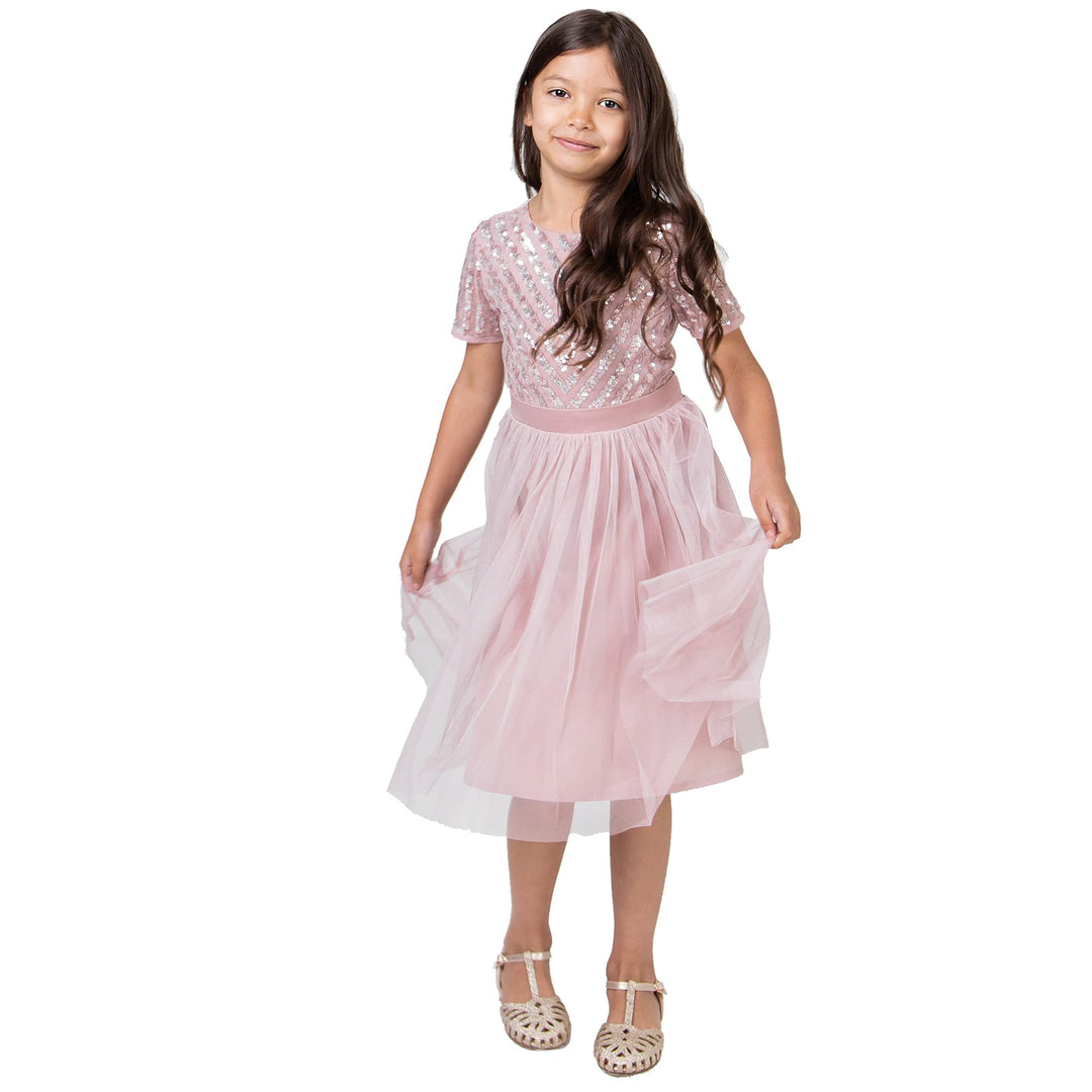 Maya Deluxe Mädchen Midi Girls for Wedding with Sequin Embellishment Short Sleeve Prom Birthday Part