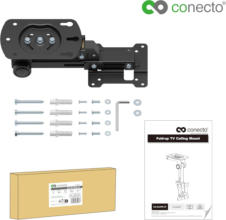 Conecto Deckenhalterung für Fernseher, geeignet für 13-27 Zoll, klappbar, höhenverstellbar, schwenkb