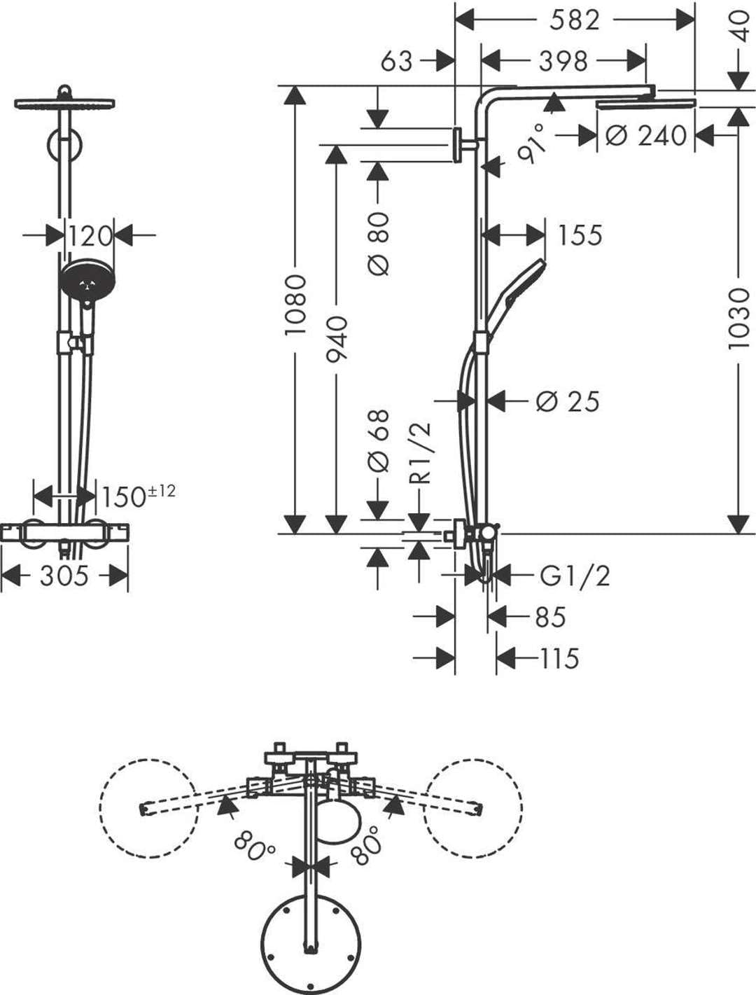 hansgrohe wassersparendes Duschsystem Raindance Select S 240 PowderRain Regendusche (Duschkopf, Dusc