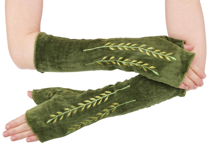 PUREWONDER Damen Armstulpen Samt Handstulpen Design Nr. 14 Grün, Grün