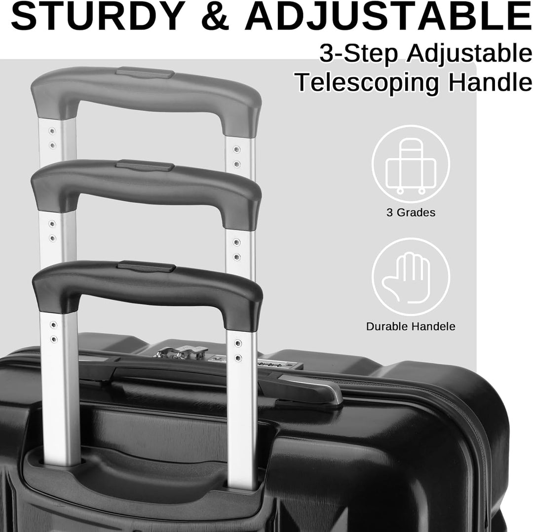 KONO Handgepäck Zwillingsrollen-ABS-Hartschalenkoffer 54x34x22cm, 4 Rollen, Schwarz Schwarz Handgepä