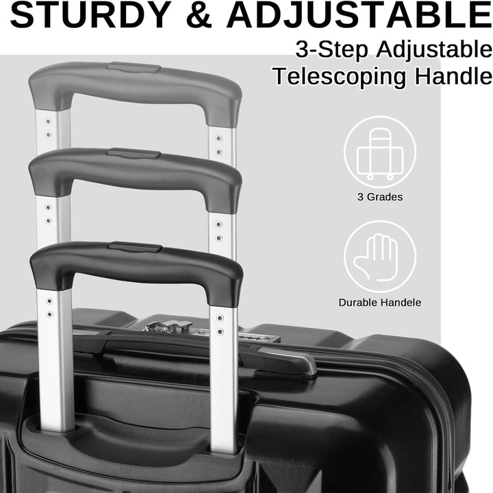KONO Handgepäck Zwillingsrollen-ABS-Hartschalenkoffer 54x34x22cm, 4 Rollen, Schwarz Schwarz Handgepä