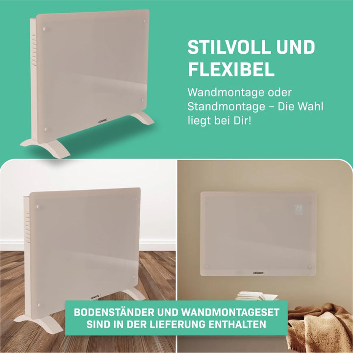 VONROC Elektroheizung energiesparend 1500W - Konvektor Heizung [18qm Räume] - Mobile Elektrische Hei