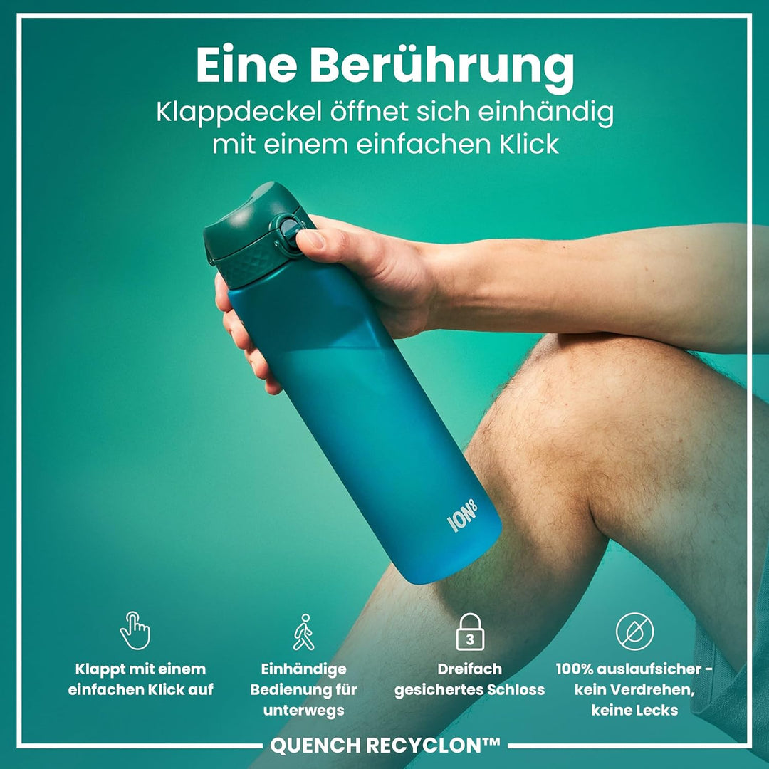 ion8 1 Liter Trinkflasche, 1000ml, Auslaufsicher, Einhandöffnung, Sichere Verriegelung, Spülmaschine