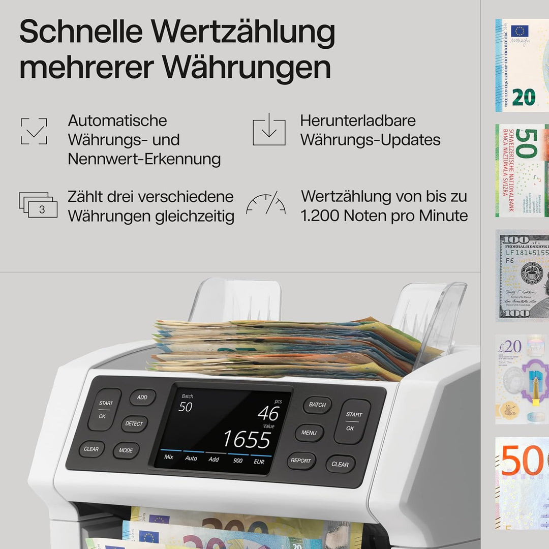 Safescan 2865-S Geldzählmaschine, Wertzählung für gemischte Banknoten - Banknotenzähler mit 7-facher