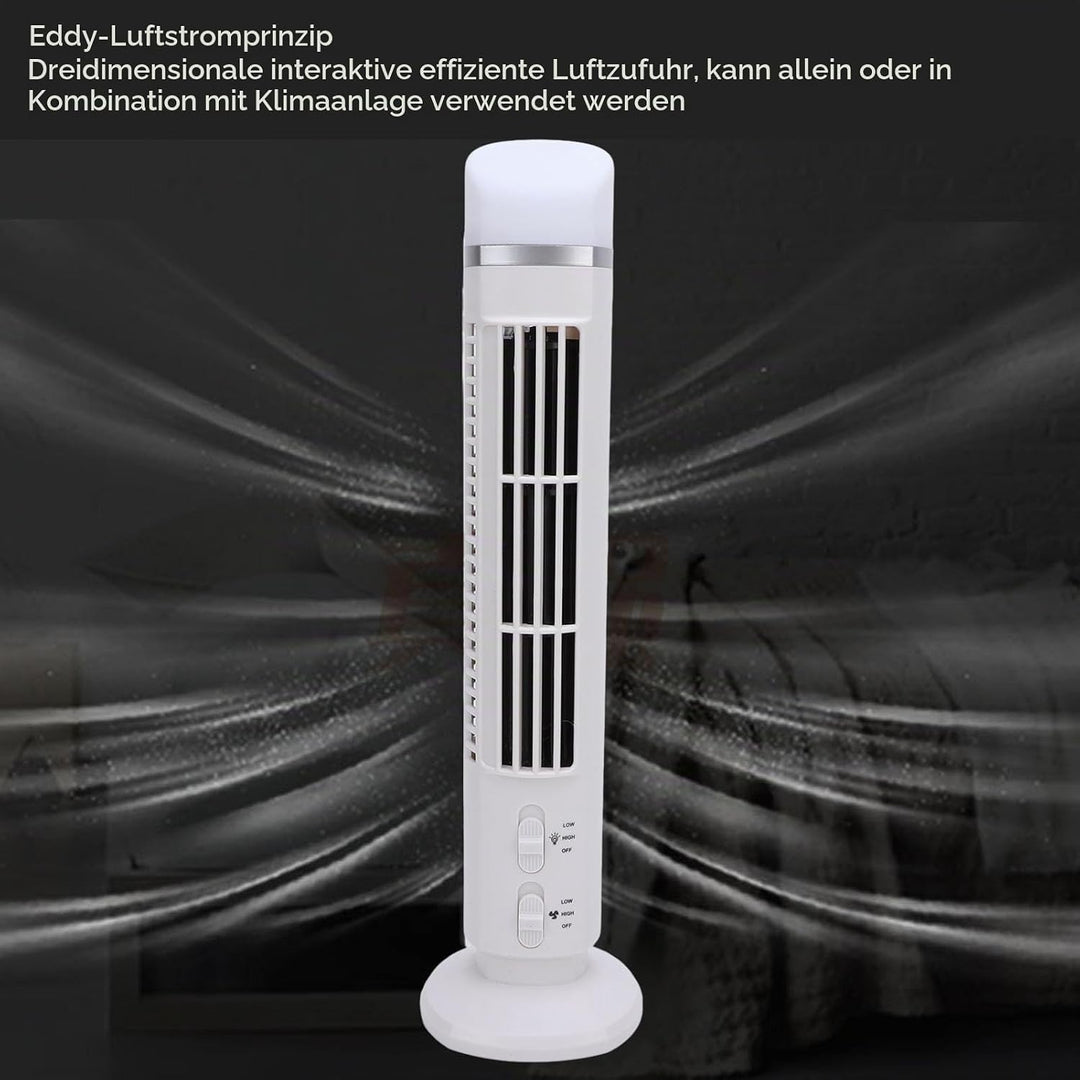 Leise Turmventilator, USB MiniVentilator Säulenventilator mit Licht Einstellbar Mobiler Lüfter Batte